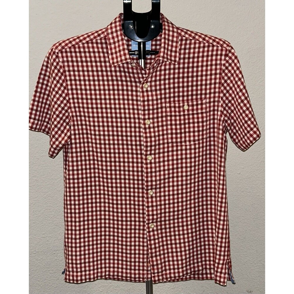 Tommy Bahama Shirt Mens M Medium Red White Gingham Check 100% Silk Short Sleeve
